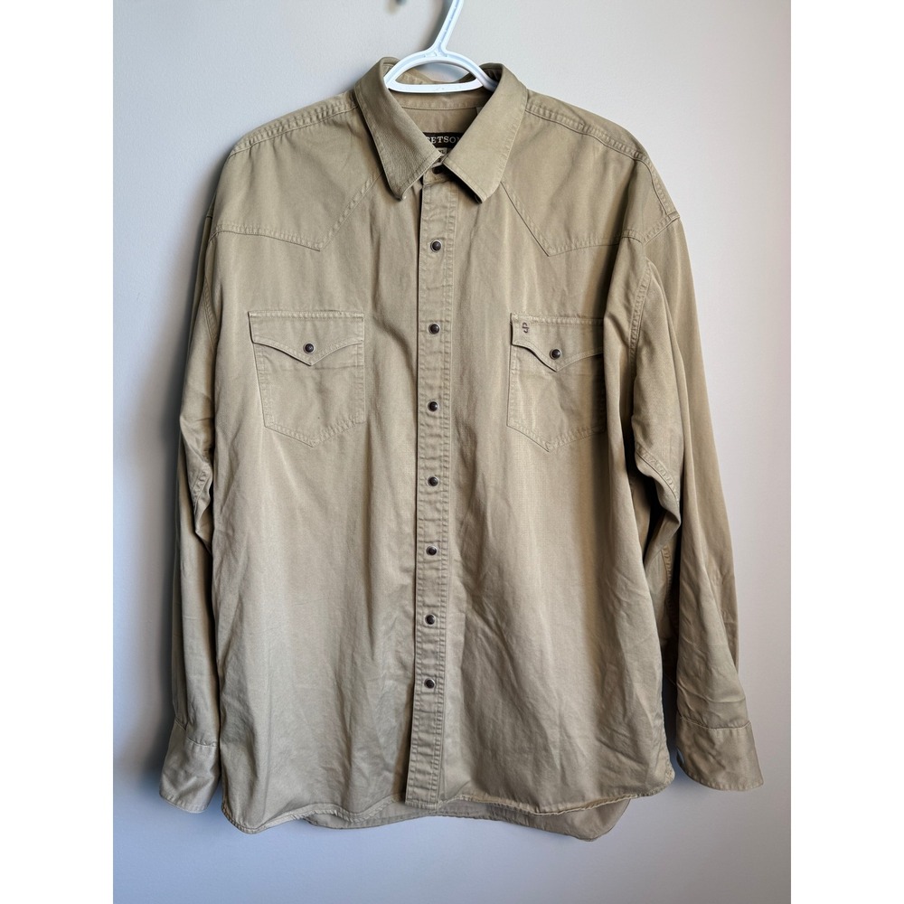 Stetson Mens Tan Western Pearl Snap Shirt XL Cowboy Ranch Rugged Workwear